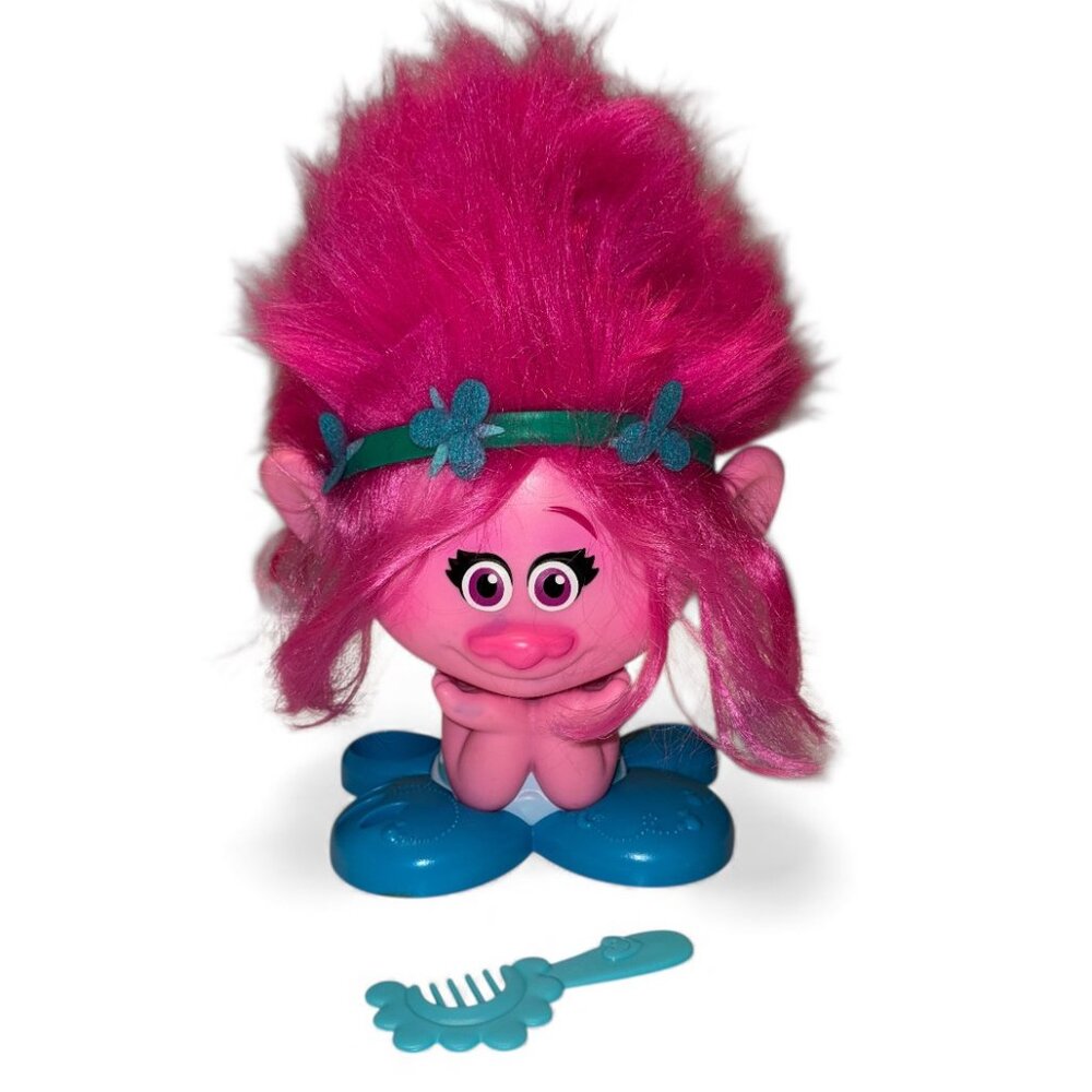 Trolls Poppy Pink Hair Styling Doll Pink and Blue with one comb 11 inches